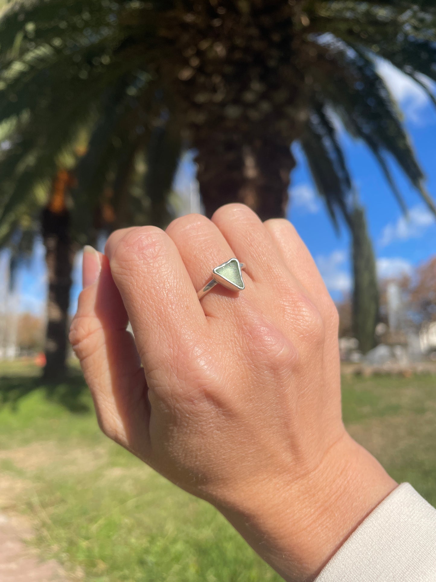 ANILLO VIDRIO DE MAR COSTA BRAVA Y PLATA 925 MEDIANO