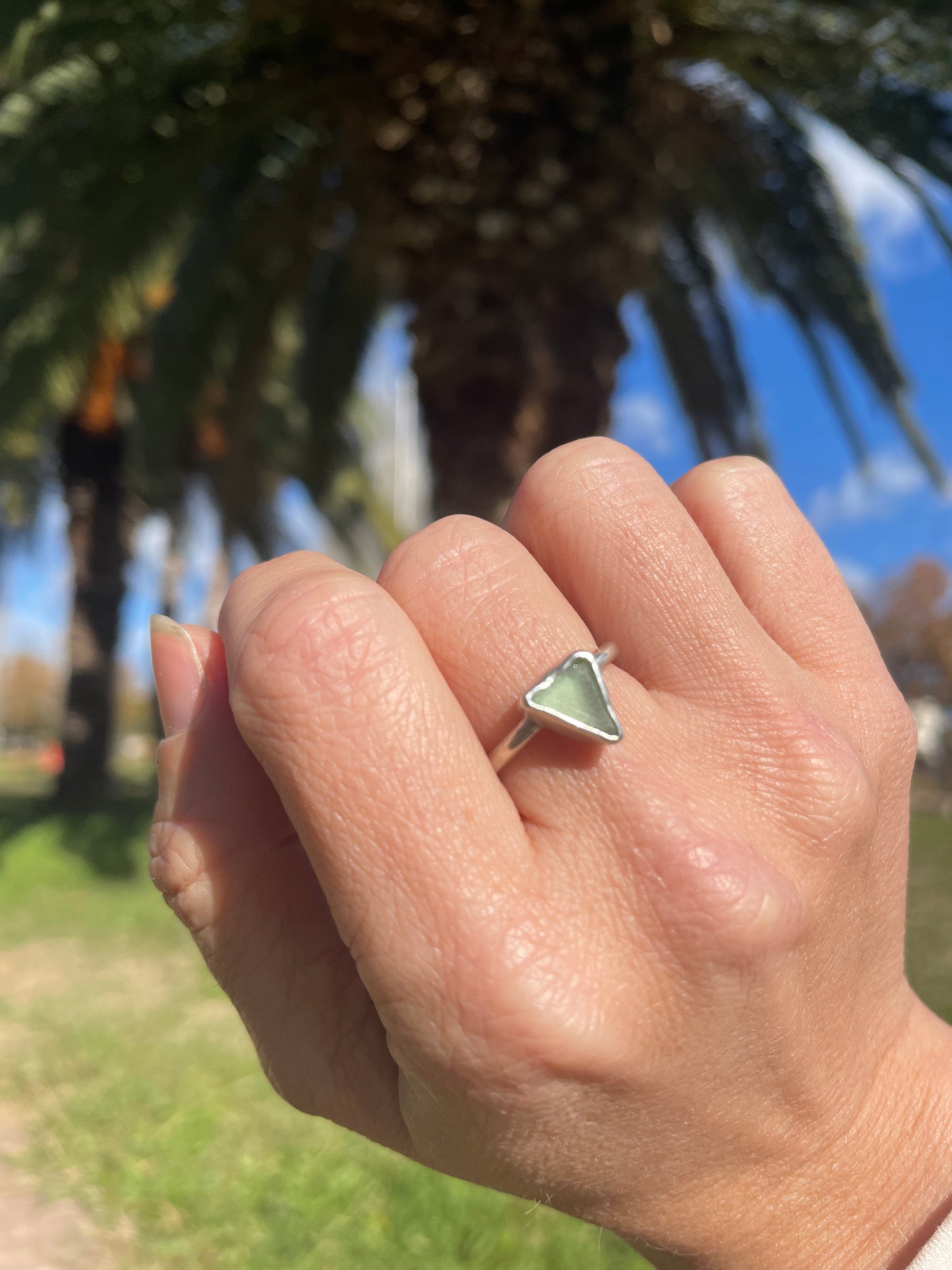 ANILLO VIDRIO DE MAR COSTA BRAVA Y PLATA 925 MEDIANO