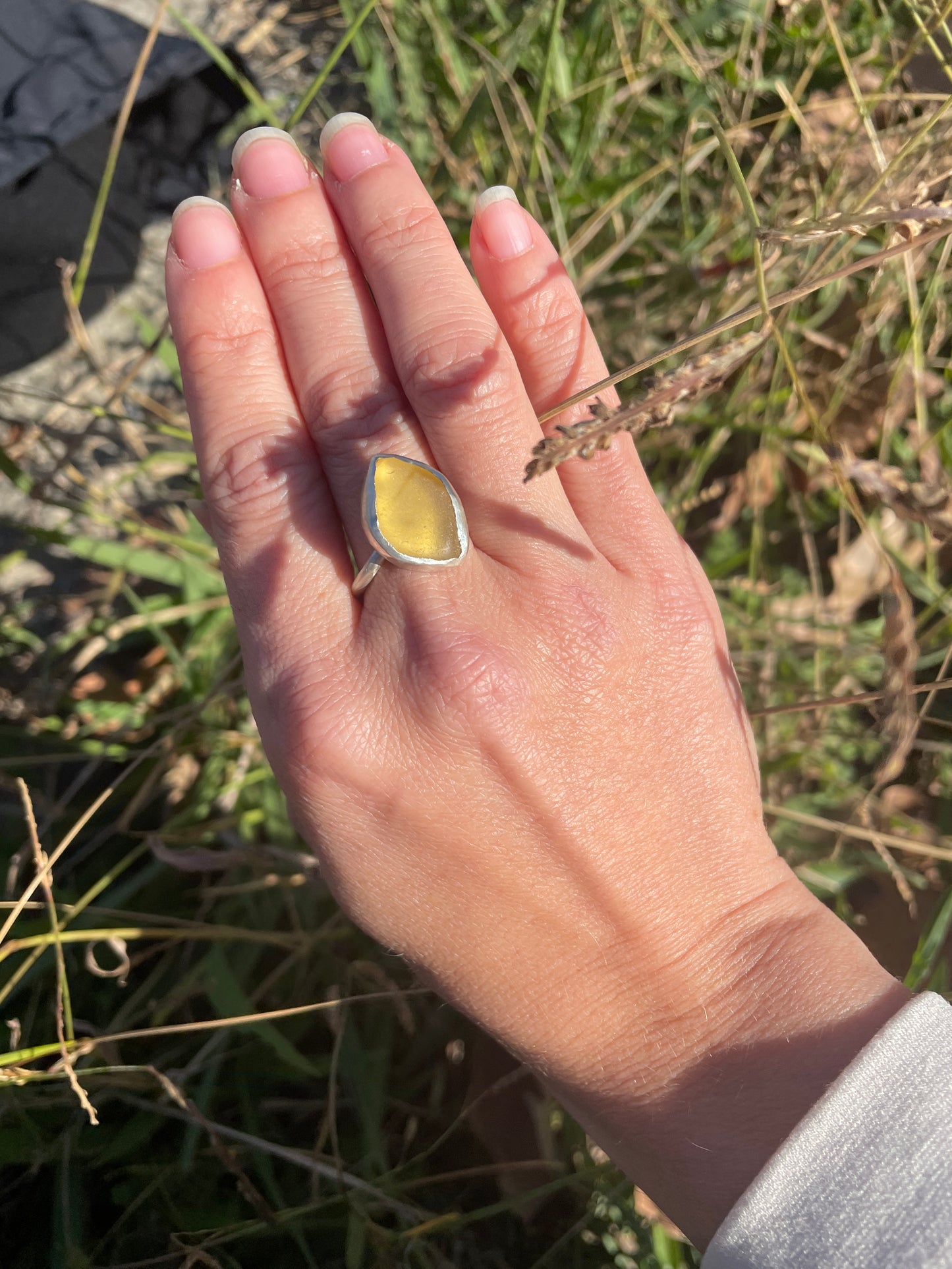 ANILLO VIDRIO DE MAR COSTA BRAVA Y PLATA 925 GRANDE