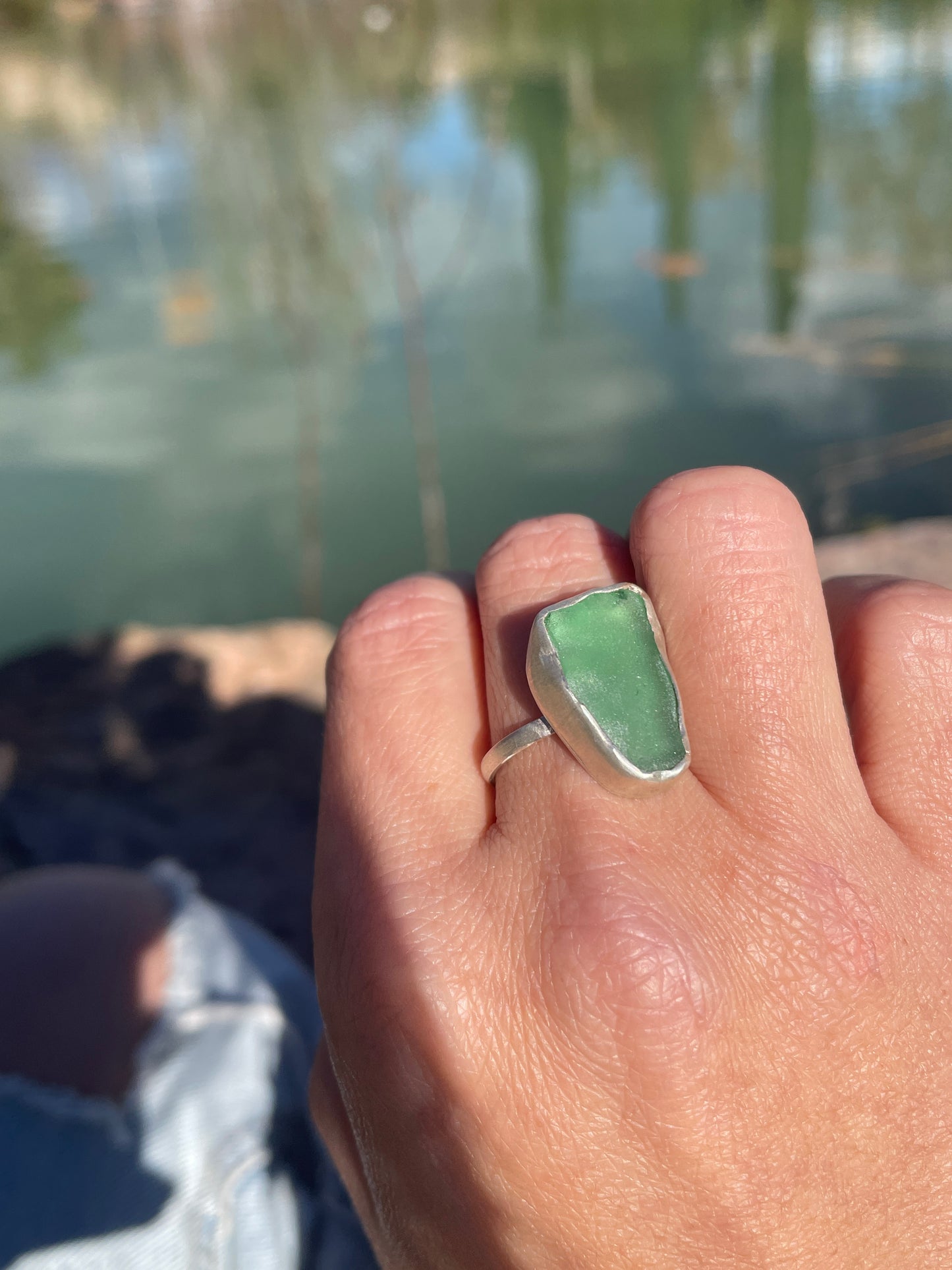 ANILLO VIDRIO DE MAR COSTA BRAVA Y PLATA 925 GRANDE