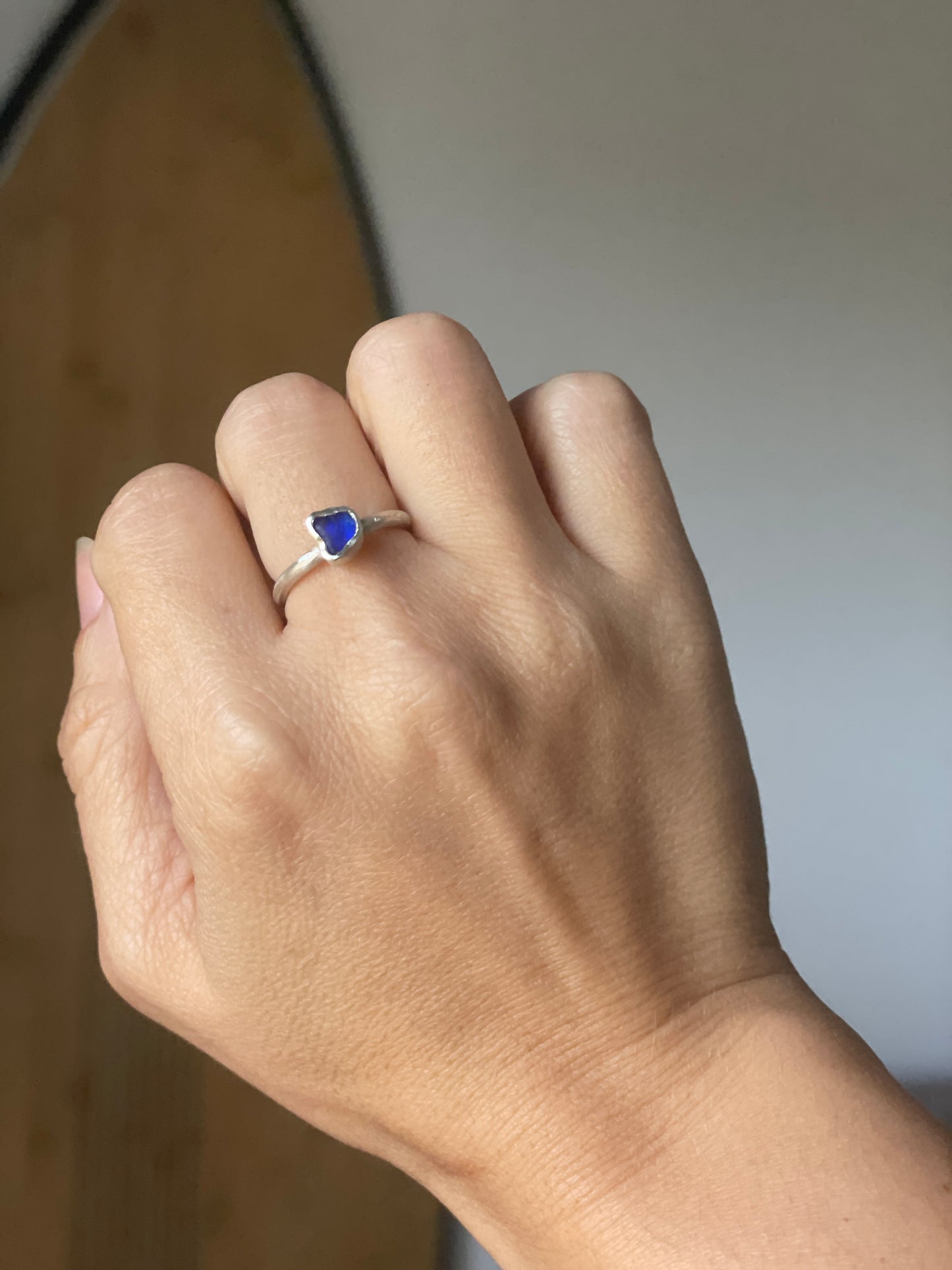 ANILLO VIDRIO DE MAR CB Y PLATA 925 PEQUEÑO