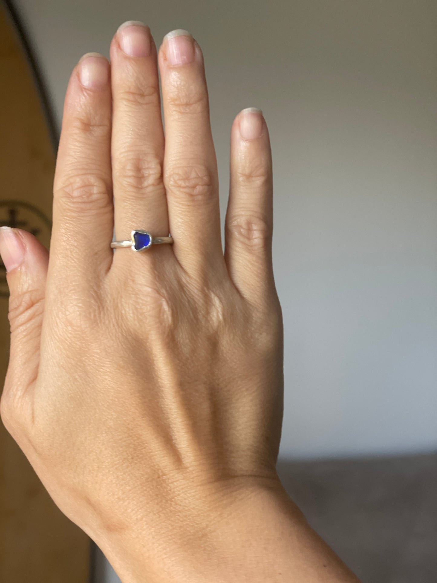 ANILLO VIDRIO DE MAR CB Y PLATA 925 PEQUEÑO